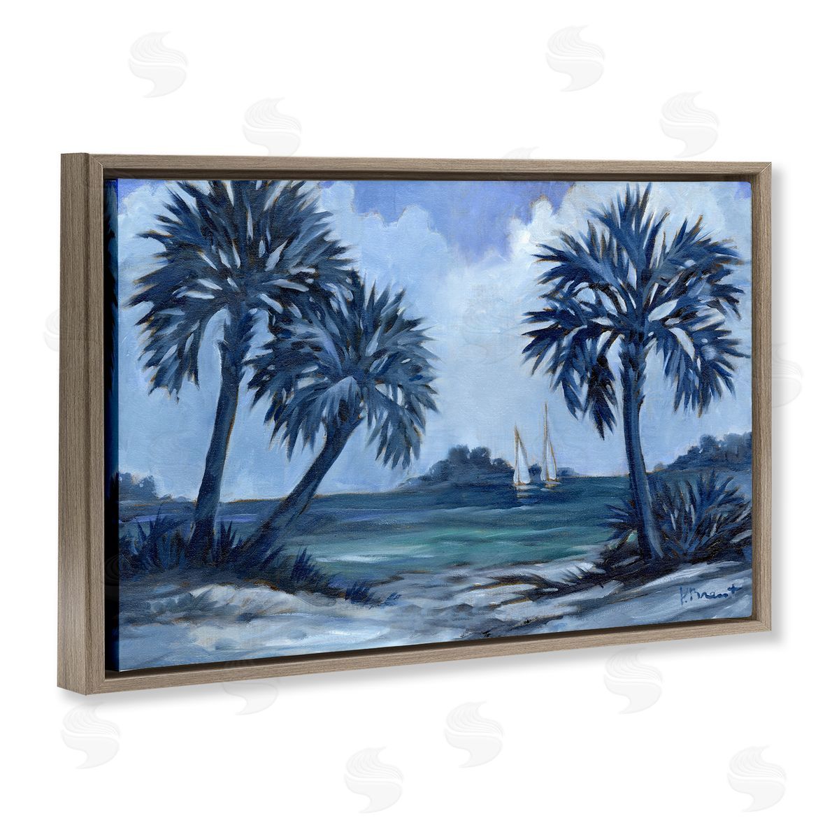 Indigo Palms Impressions Brown Floating Frame Canvas Wall Art, Home Decor by Paul Brent