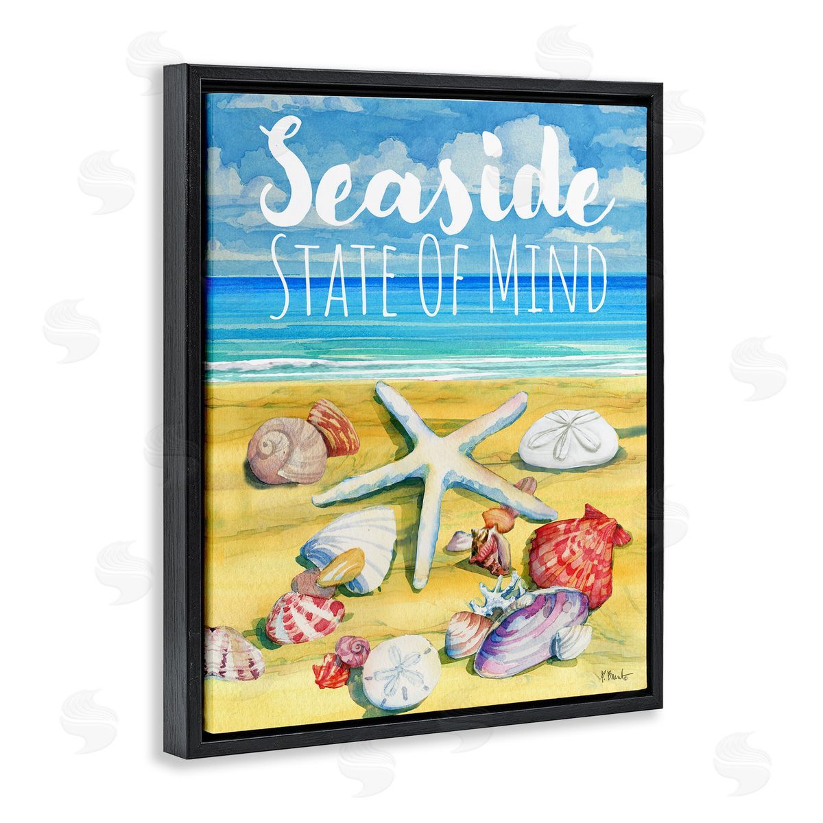 Seaside Sandy Shells Black Floating Frame Canvas Wall Art, Home Decor by Paul Brent