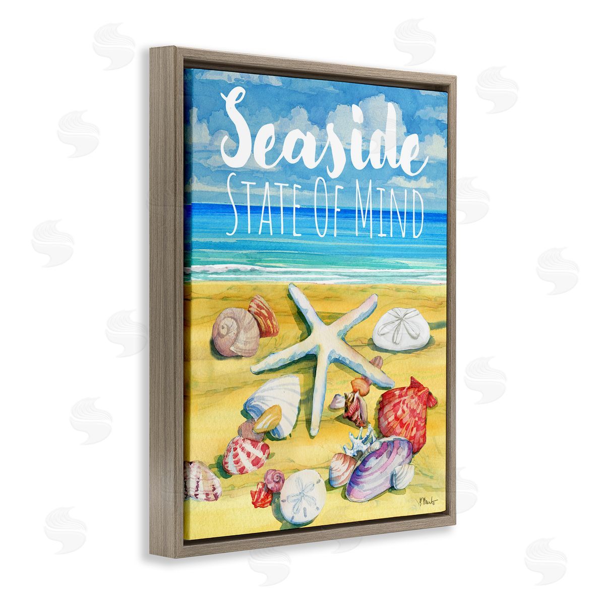 Seaside Sandy Shells Brown Floating Frame Canvas Wall Art, Home Decor by Paul Brent