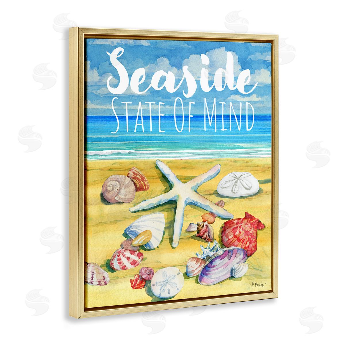 Seaside Sandy Shells Gold Floating Frame Canvas Wall Art, Home Decor by Paul Brent