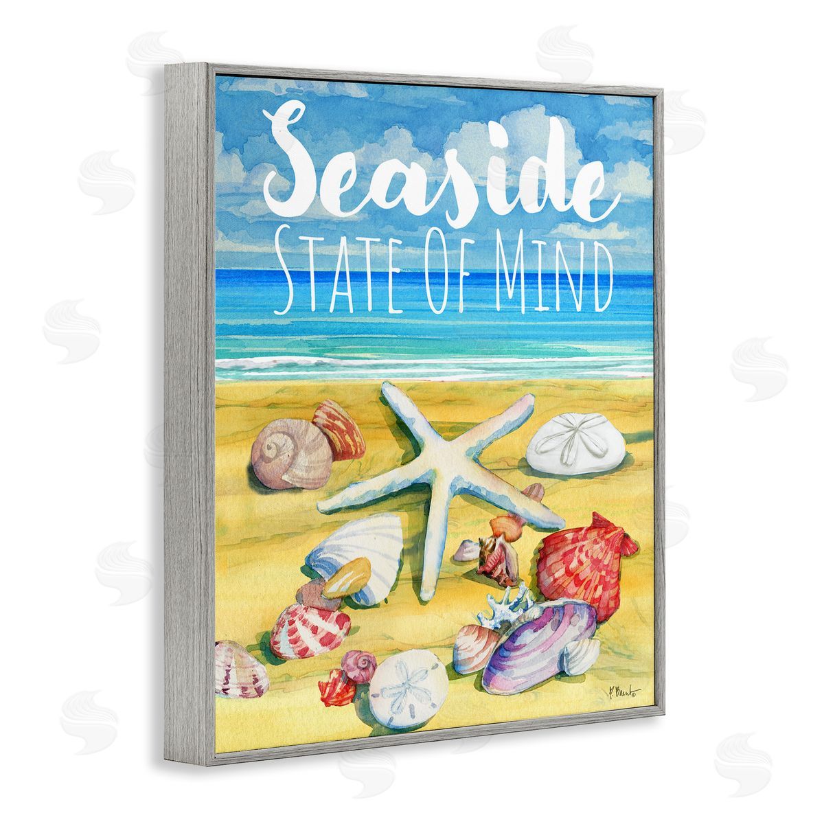 Seaside Sandy Shells Grey Frame Print Wall Art, Home Decor by Paul Brent