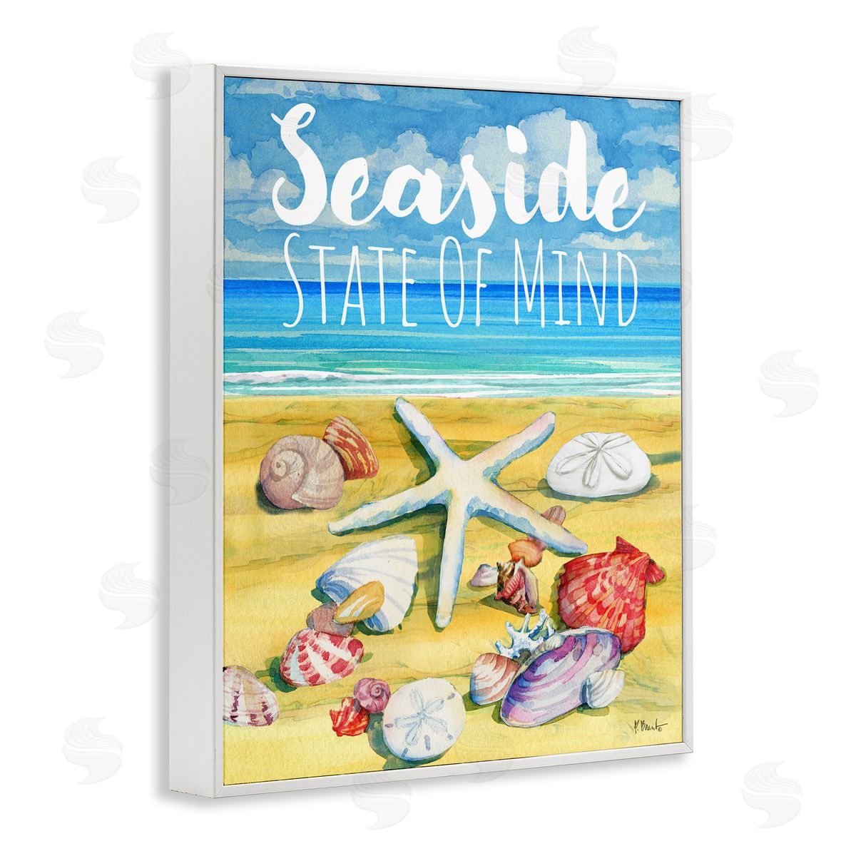 Seaside Sandy Shells White Frame Print Wall Art, Home Decor by Paul Brent