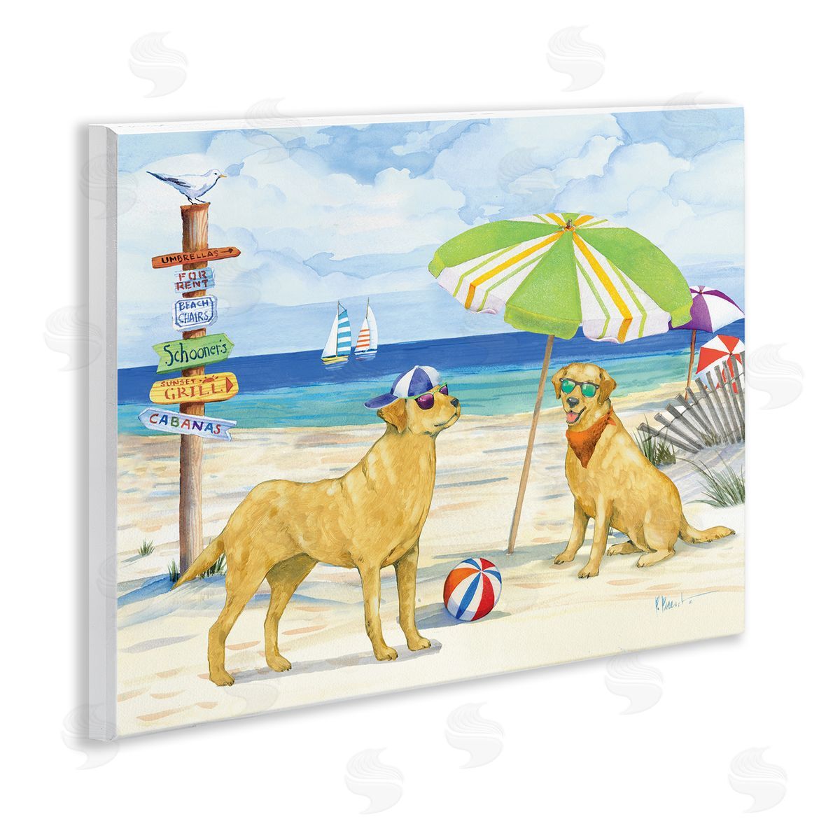 Dog Day At Beach Wood Plaque Wall Art, Home Decor by Paul Brent