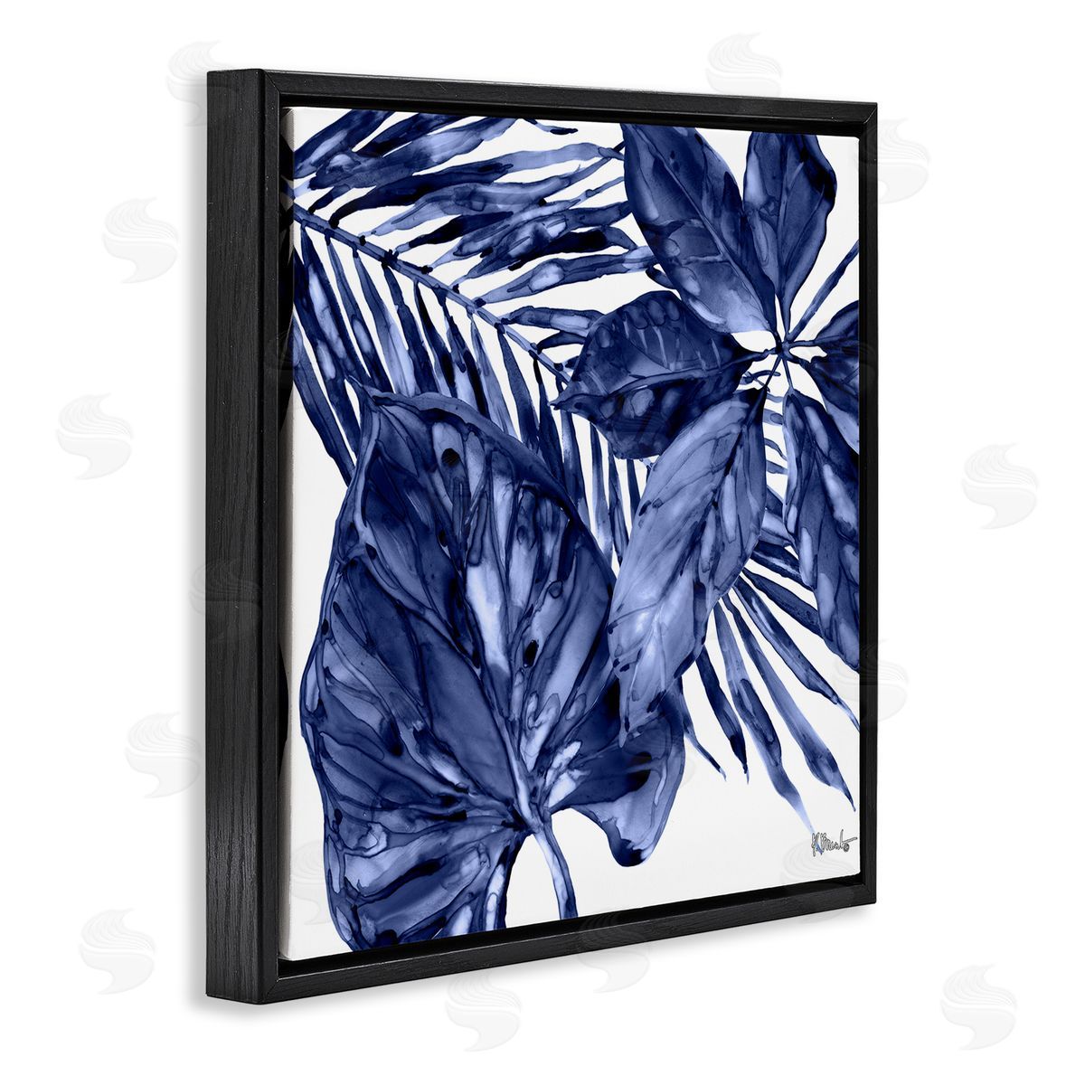 Hued Plant Fronds Black Floating Frame Canvas Wall Art, Home Decor by Paul Brent