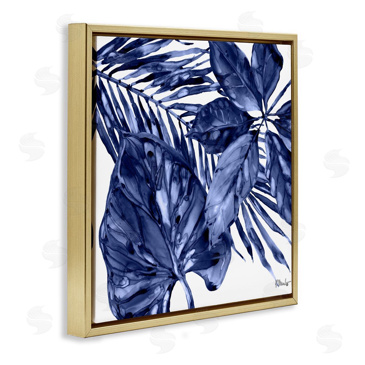Hued Plant Fronds Gold Floating Frame Canvas Wall Art, Home Decor by Paul Brent
