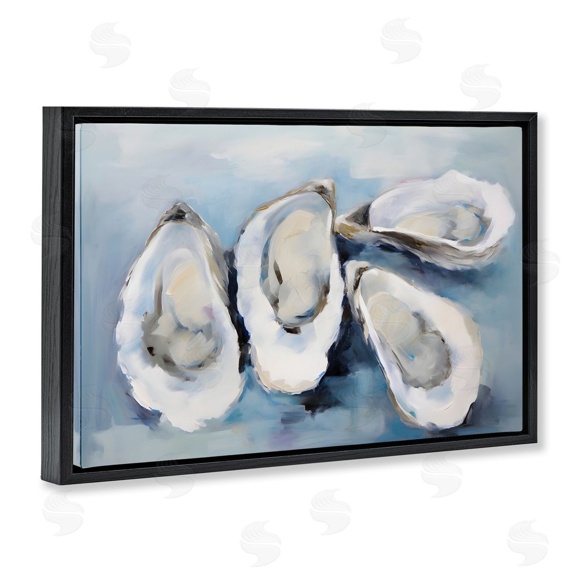Petal Prints Design Four Oysters Impression Black Floating Frame Canvas Wall Art Print