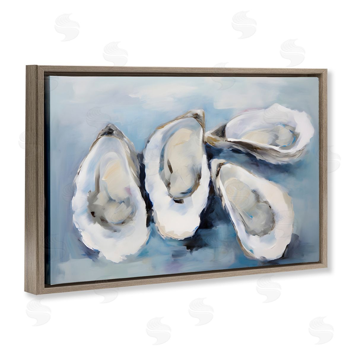 Petal Prints Design Four Oysters Impression Brown Floating Frame Canvas Wall Art Print