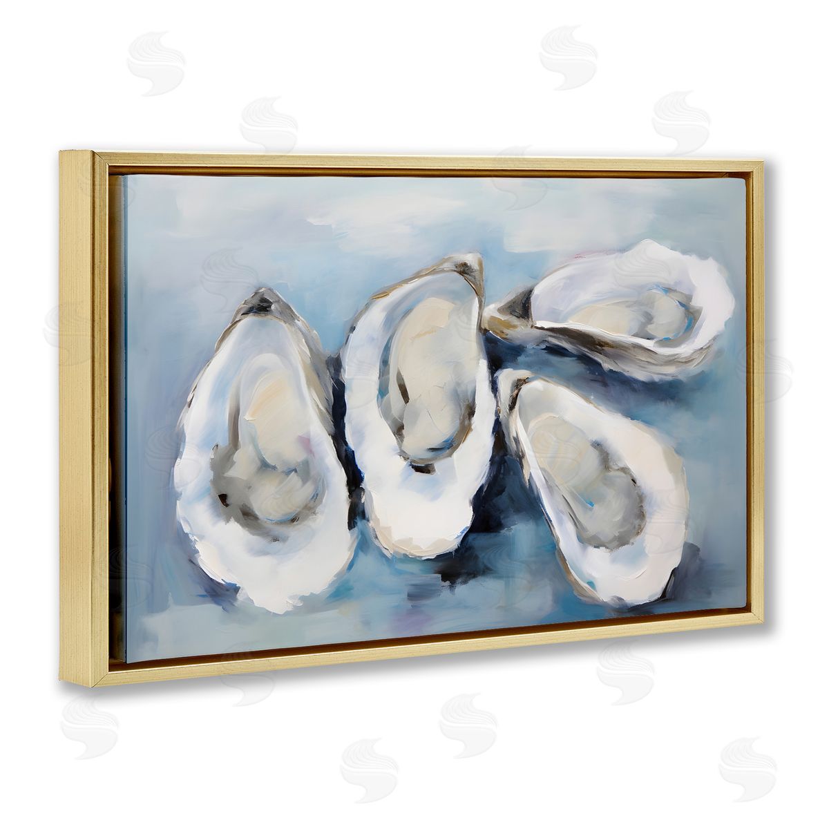 Petal Prints Design Four Oysters Impression Gold Floating Frame Canvas Wall Art Print