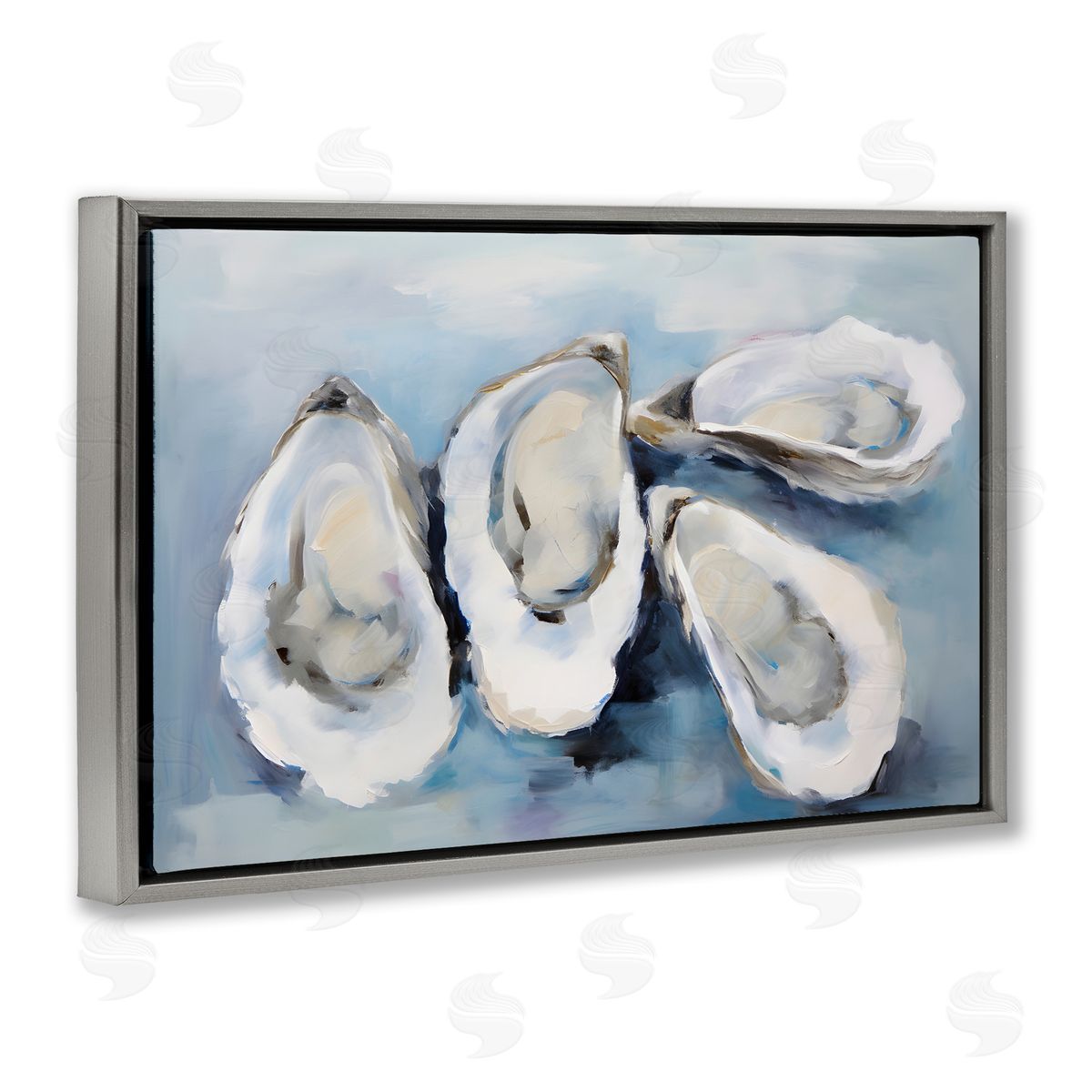 Petal Prints Design Four Oysters Impression Gray Floating Frame Canvas Wall Art Print