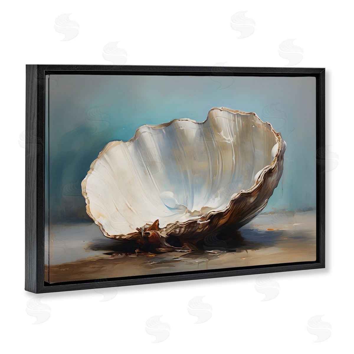 Petal Prints Design Neutral Shell Still Life Black Floating Frame Canvas Wall Art Print