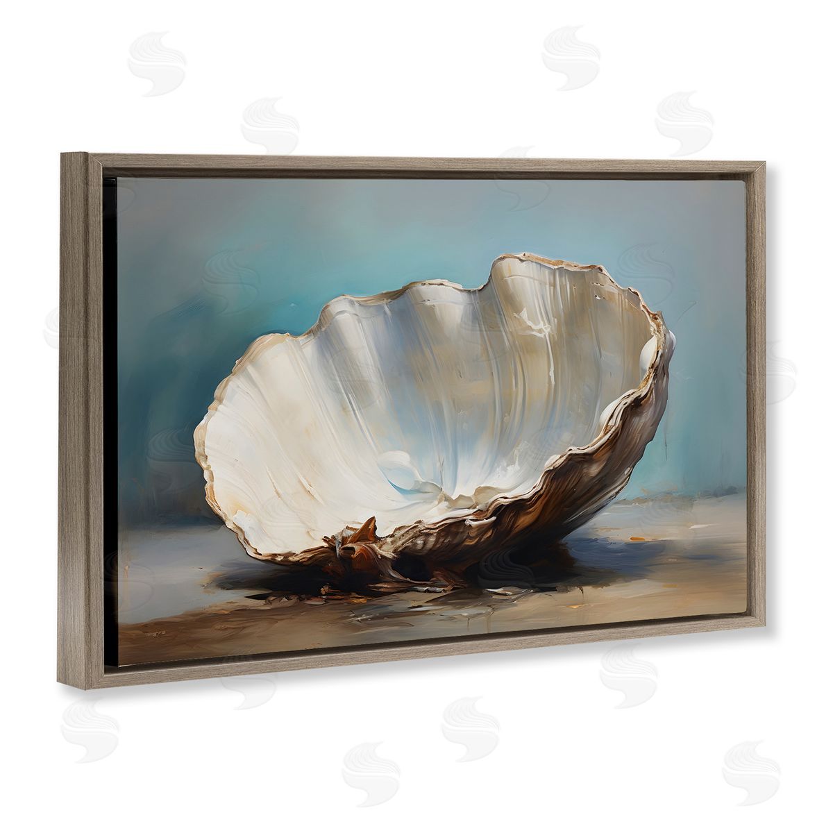 Petal Prints Design Neutral Shell Still Life Brown Floating Frame Canvas Wall Art Print