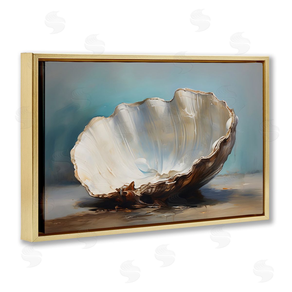 Petal Prints Design Neutral Shell Still Life Gold Floating Frame Canvas Wall Art Print