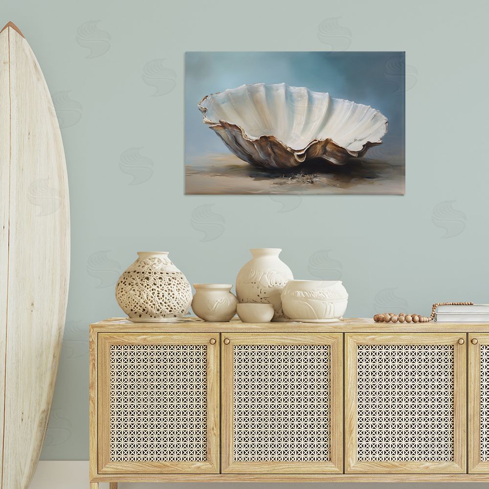Petal Prints Design Neutral Beach Seashell Canvas Wall Art Print in Room