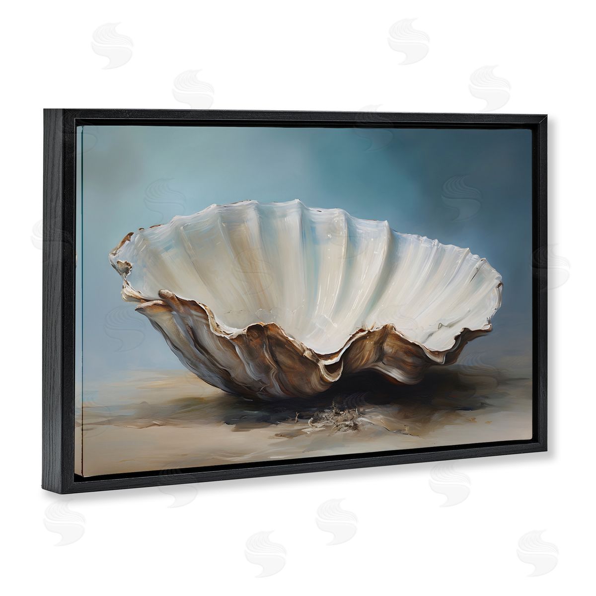 Petal Prints Design Neutral Beach Seashell Black Floating Frame Canvas Wall Art Print