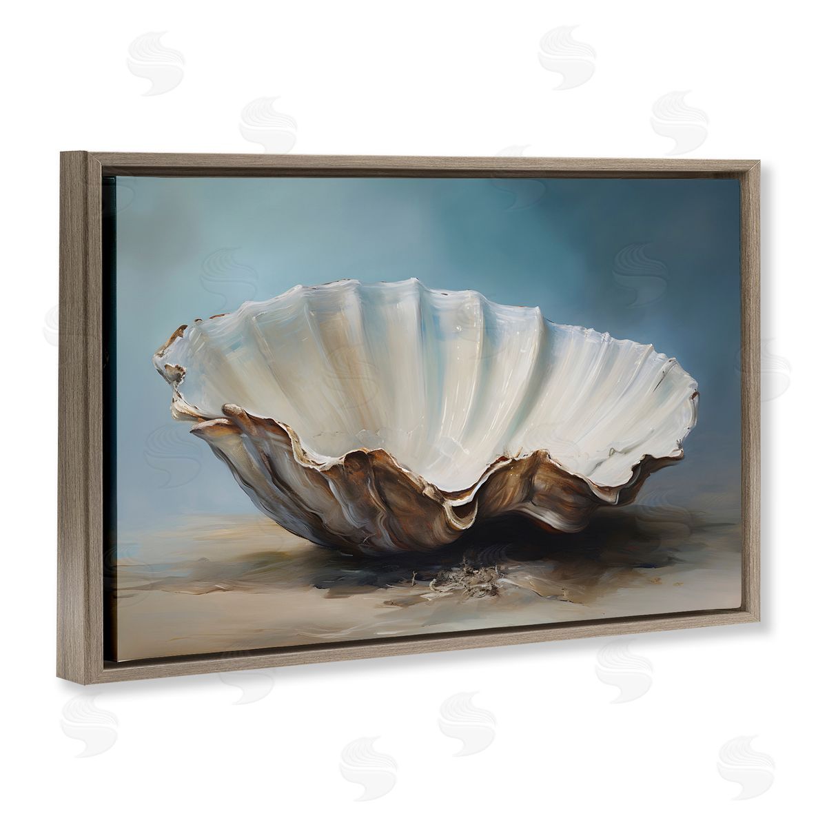 Petal Prints Design Neutral Beach Seashell Brown Floating Frame Canvas Wall Art Print