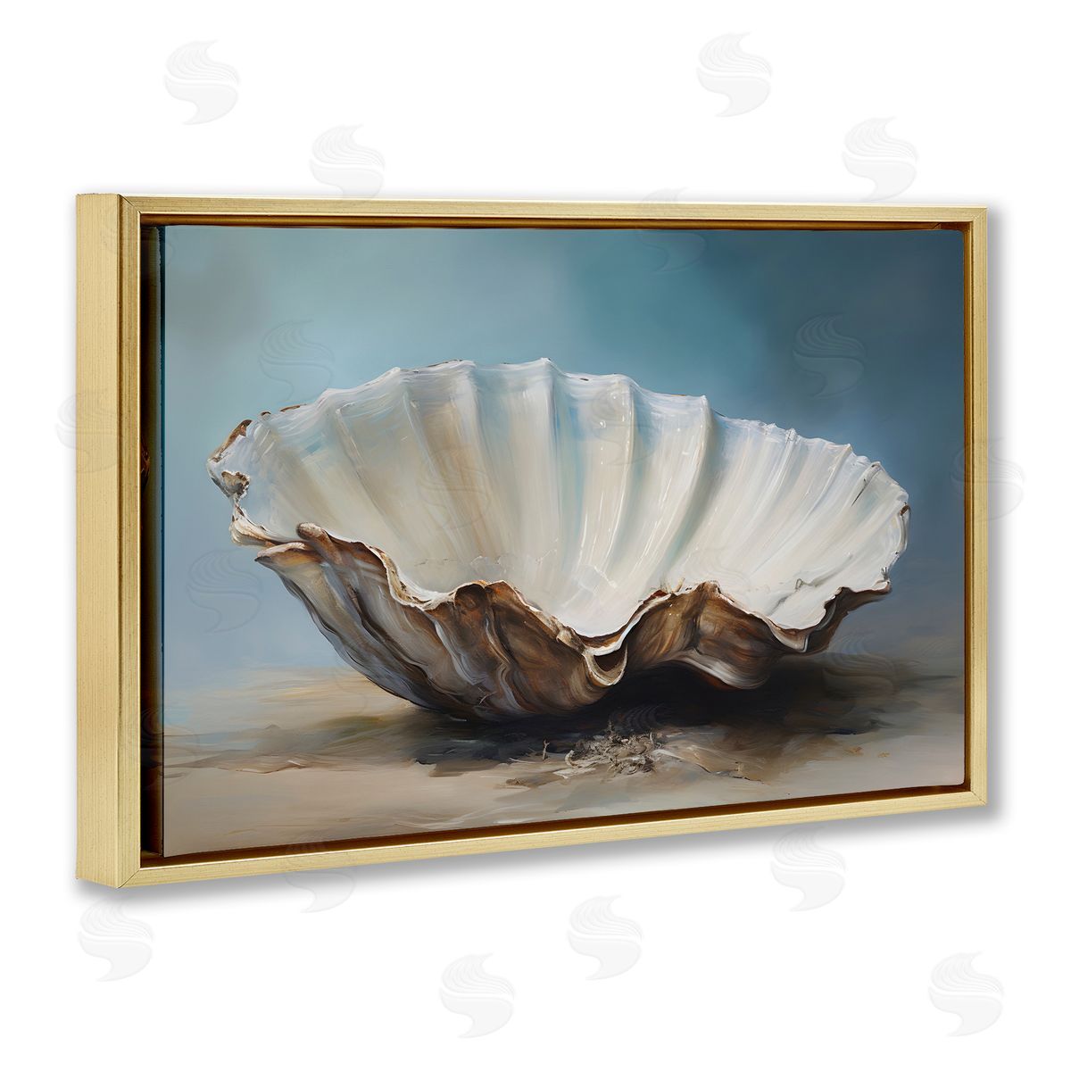 Petal Prints Design Neutral Beach Seashell Gold Floating Frame Canvas Wall Art Print