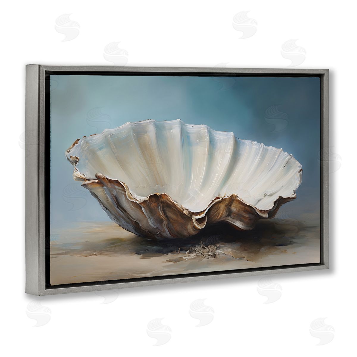 Petal Prints Design Neutral Beach Seashell Gray Floating Frame Canvas Wall Art Print