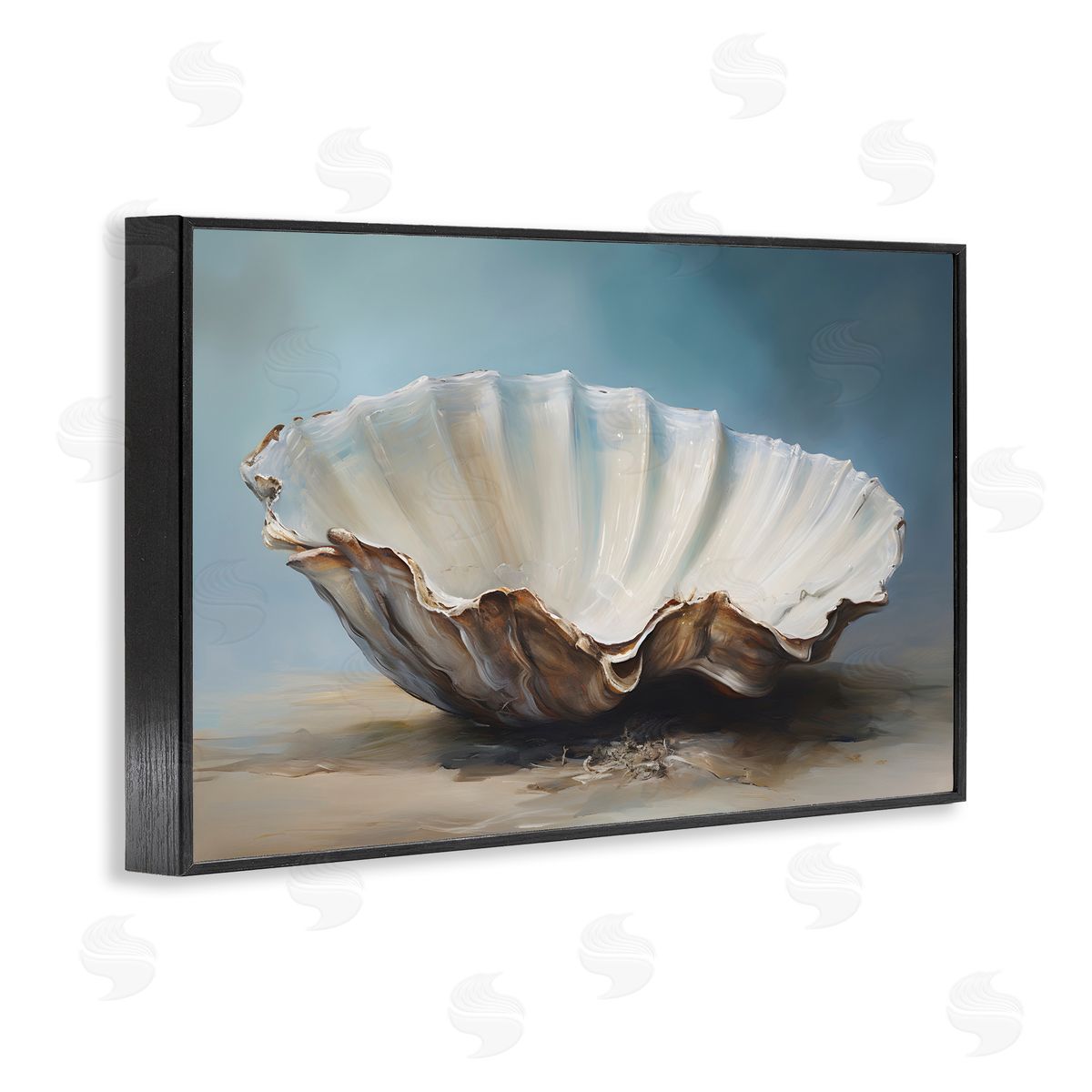Petal Prints Design Neutral Beach Seashell Black Framed Giclee Wall Art Print