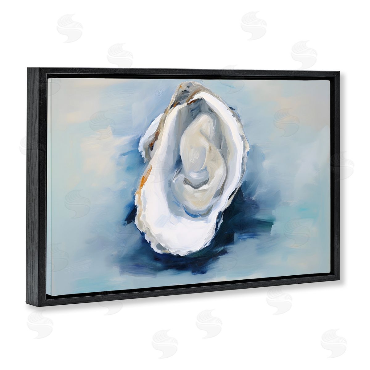 Petal Prints Design Traditional Oyster View Black Floating Frame Canvas Wall Art Print