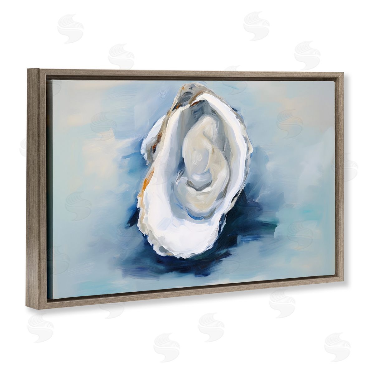 Petal Prints Design Traditional Oyster View Brown Floating Frame Canvas Wall Art Print