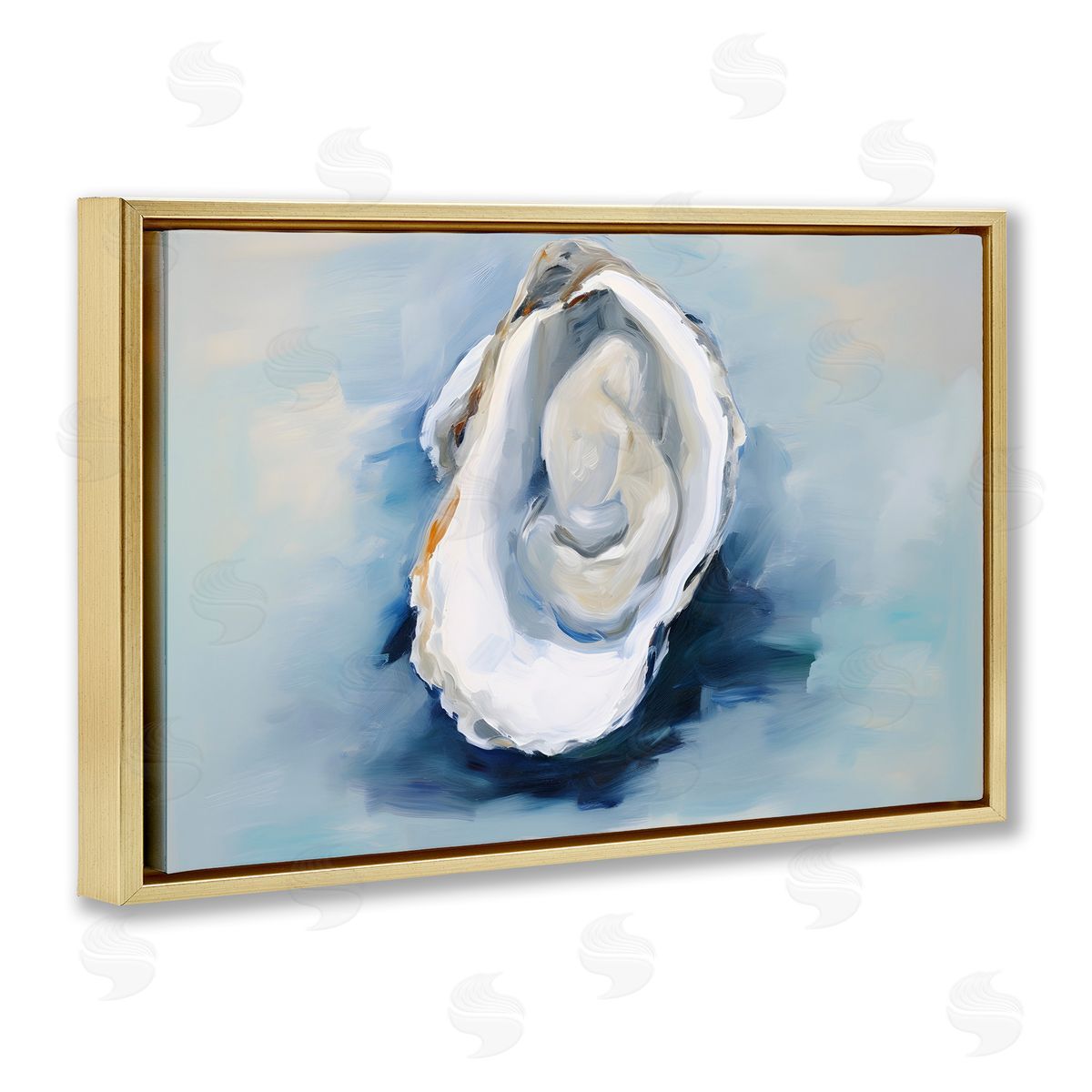 Petal Prints Design Traditional Oyster View Gold Floating Frame Canvas Wall Art Print