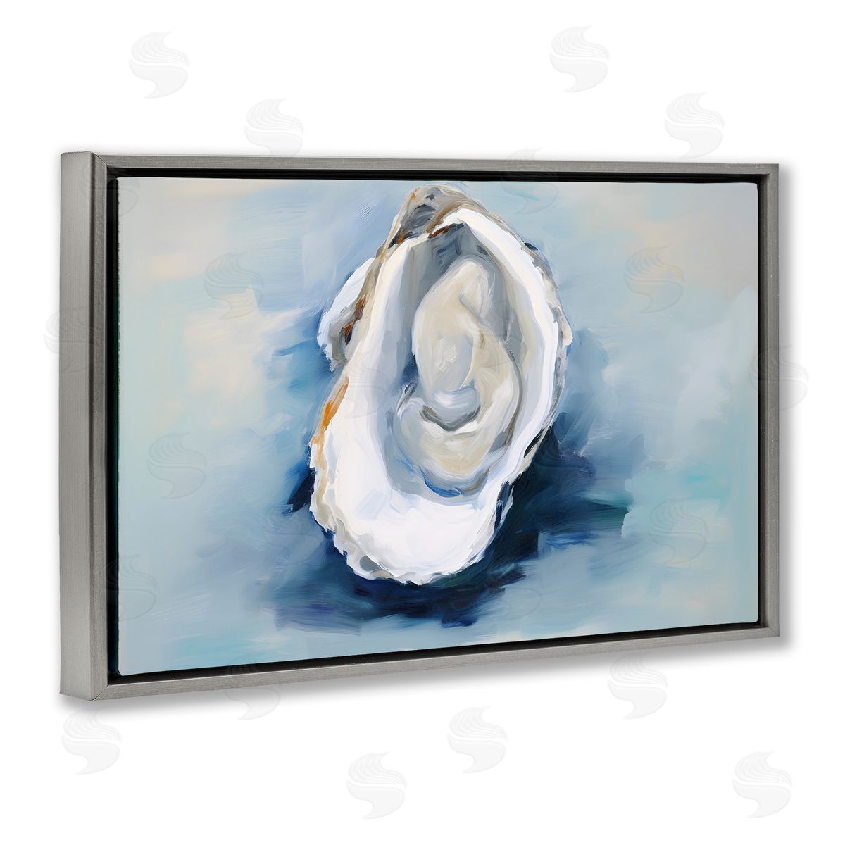 Petal Prints Design Traditional Oyster View Gray Floating Frame Canvas Wall Art Print
