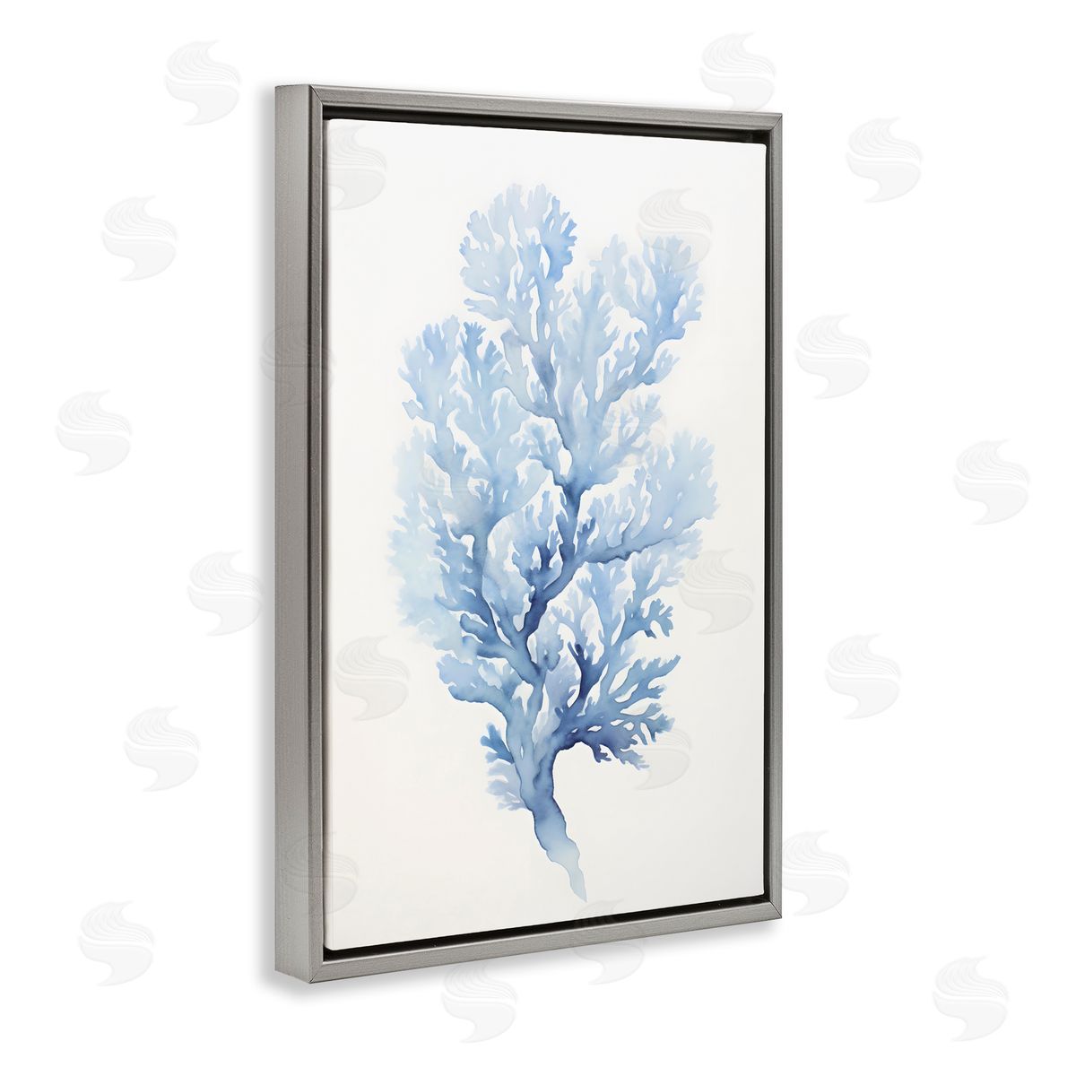 Indigo Coral Shape Grey Floating Frame Canvas Wall Art, Home Decor by Petal Prints Design