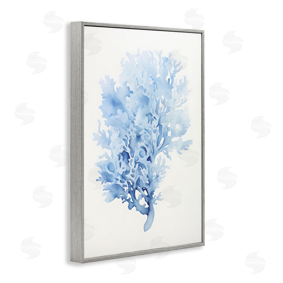 Indigo Coral Impression Grey Frame Print Wall Art, Home Decor by Petal Prints Design