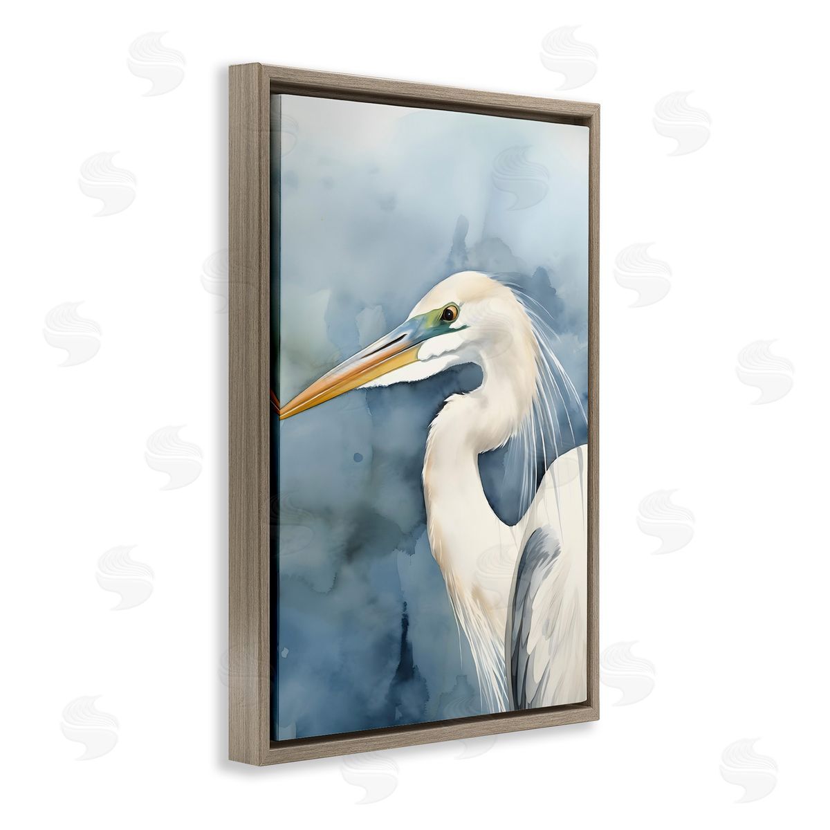 Beach Bird on Blue Brown Floating Frame Canvas Wall Art, Home Decor by Petal Prints Design
