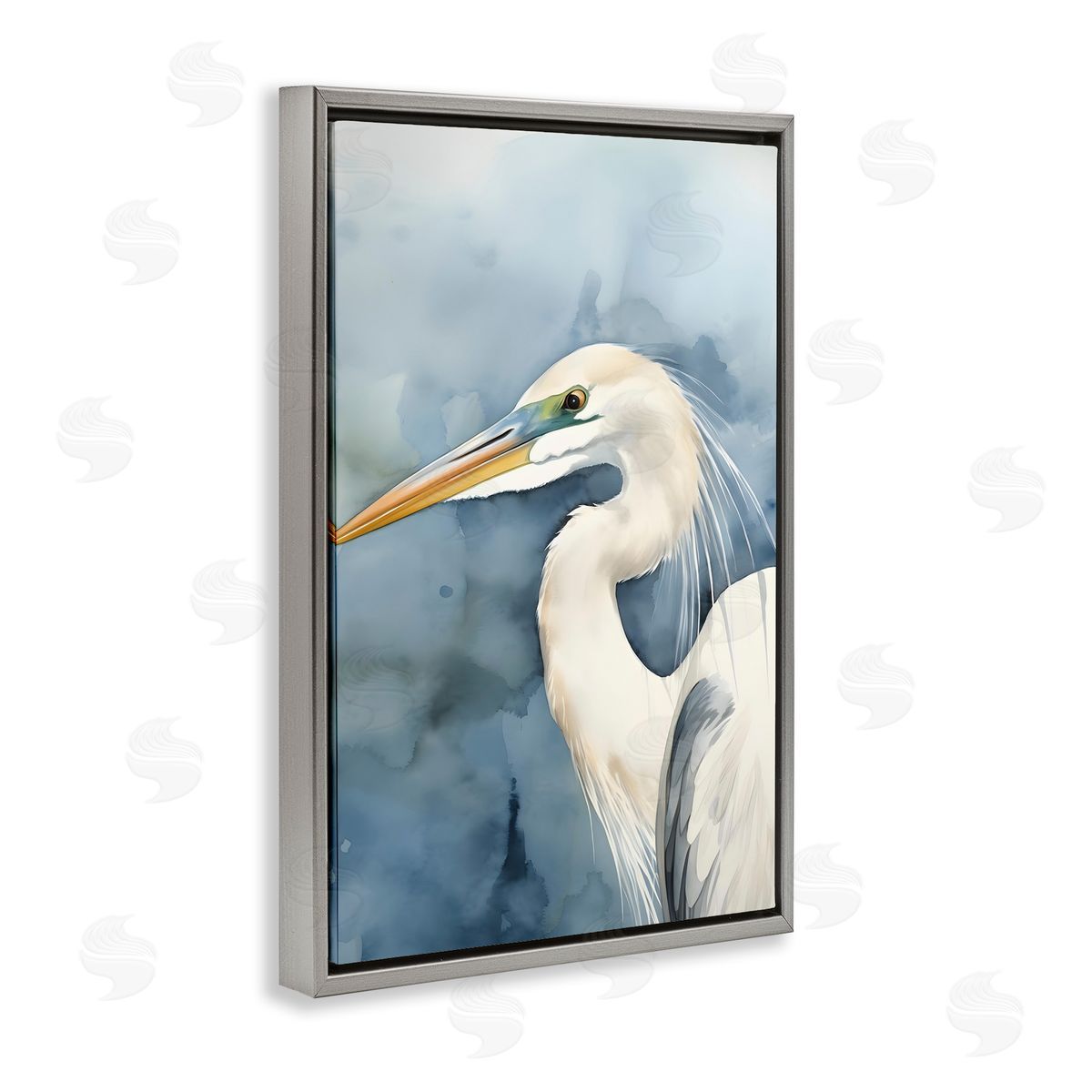 Beach Bird on Blue Grey Floating Frame Canvas Wall Art, Home Decor by Petal Prints Design