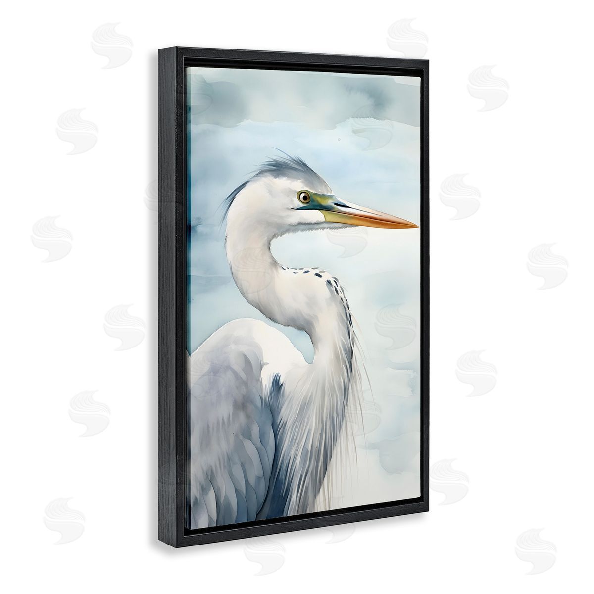 Serene Beach Bird Black Floating Frame Canvas Wall Art, Home Decor by Petal Prints Design