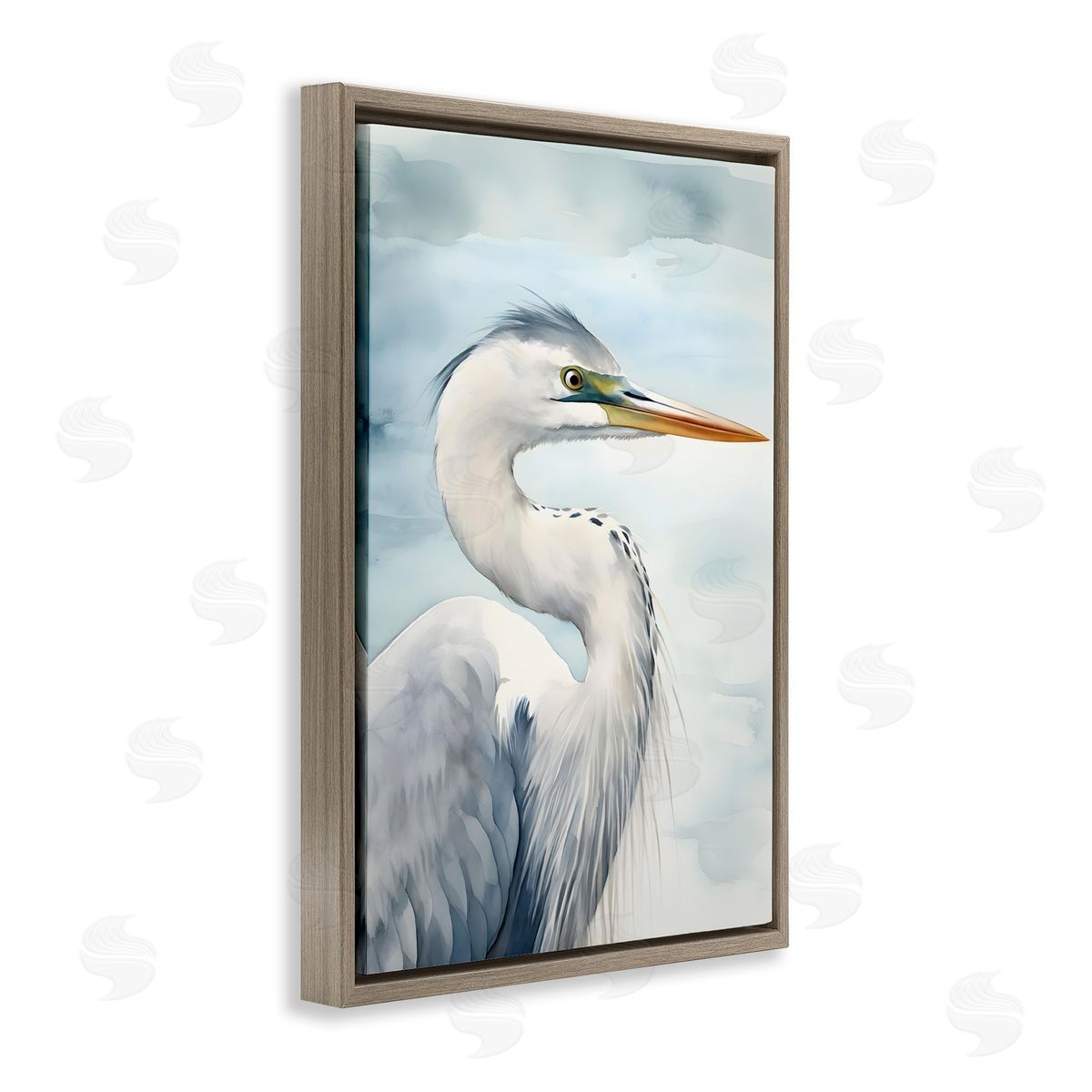 Serene Beach Bird Brown Floating Frame Canvas Wall Art, Home Decor by Petal Prints Design