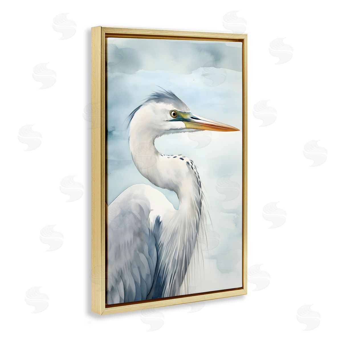 Serene Beach Bird Gold Floating Frame Canvas Wall Art, Home Decor by Petal Prints Design