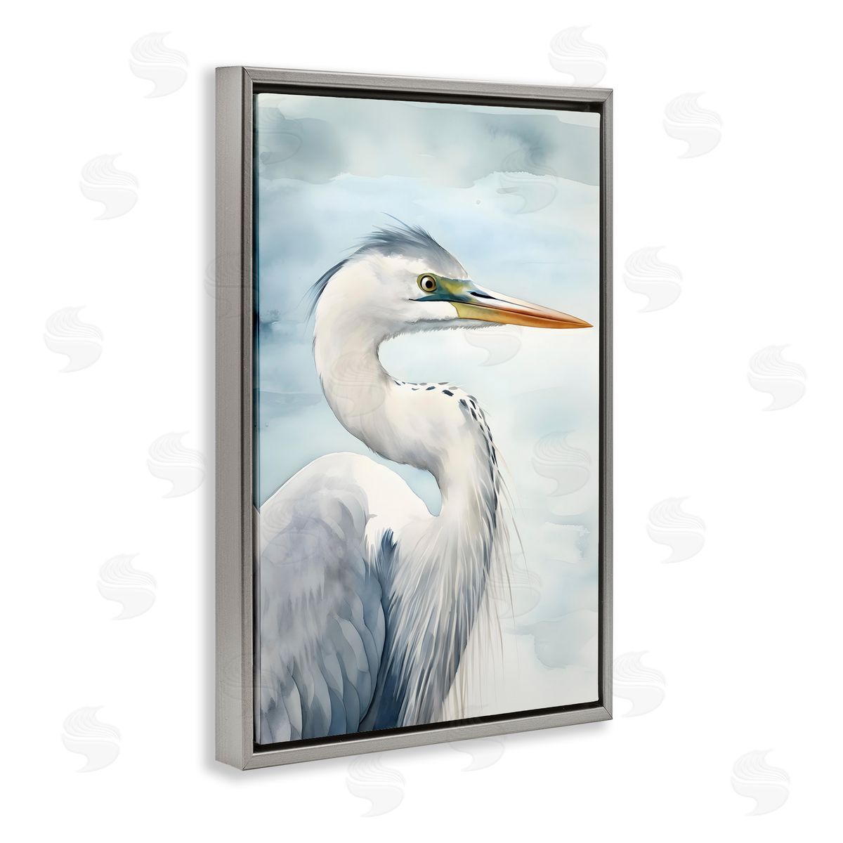 Serene Beach Bird Grey Floating Frame Canvas Wall Art, Home Decor by Petal Prints Design
