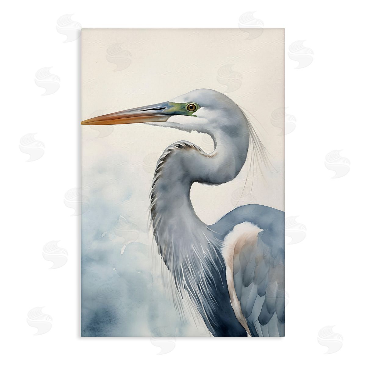 Quiet Heron Looking Left Canvas Wall Art, Home Decor by Petal Prints Design