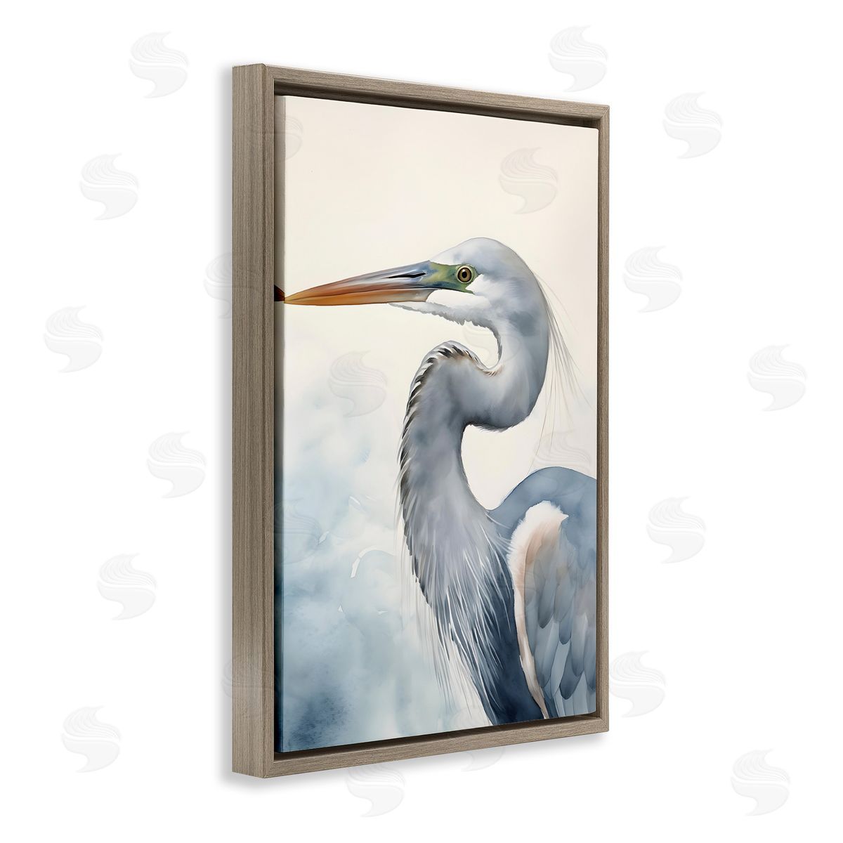 Quiet Heron Looking Left Brown Floating Frame Canvas Wall Art, Home Decor by Petal Prints Design