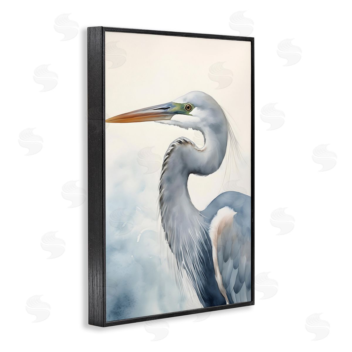 Quiet Heron Looking Left Black Frame Print Wall Art, Home Decor by Petal Prints Design