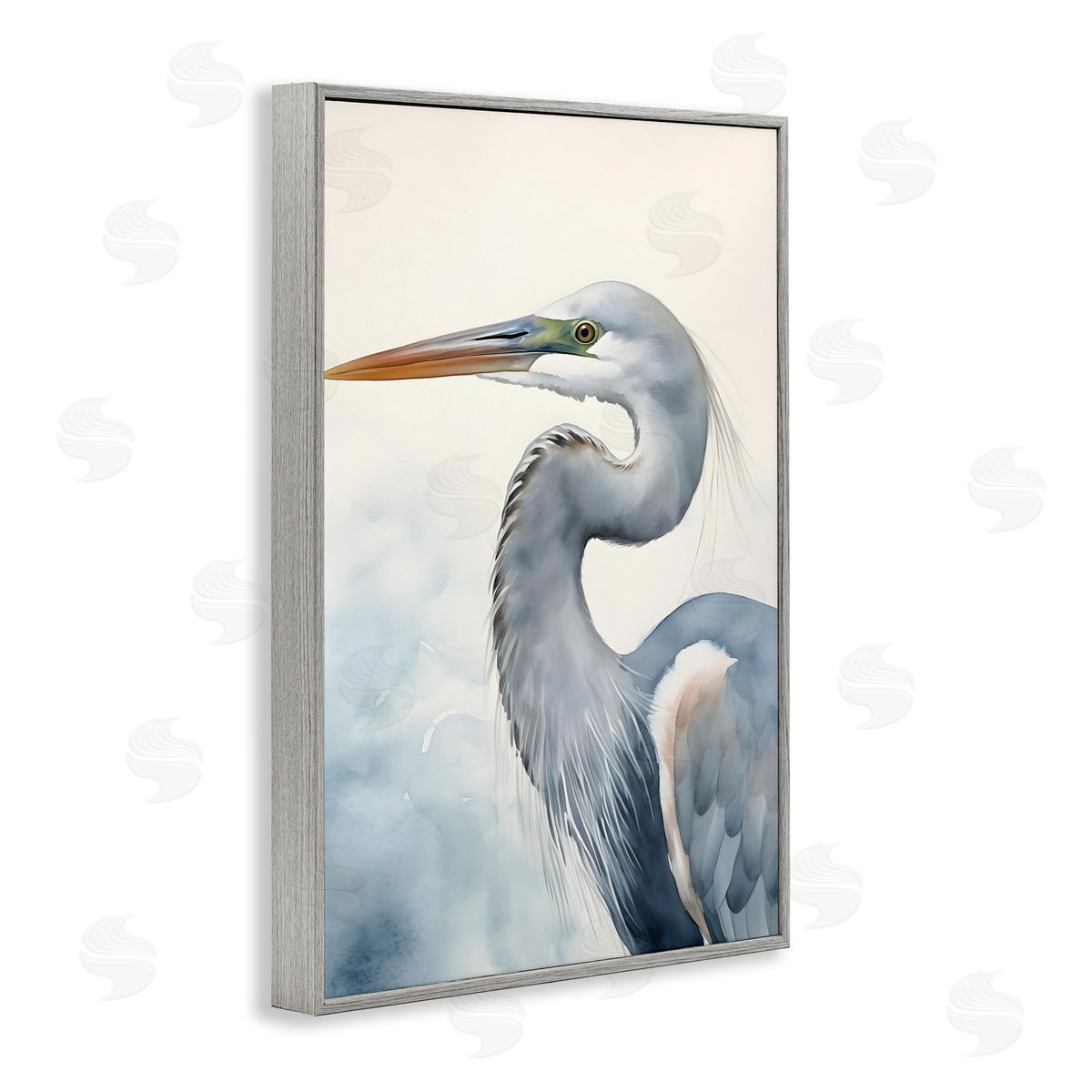 Quiet Heron Looking Left Grey Frame Print Wall Art, Home Decor by Petal Prints Design