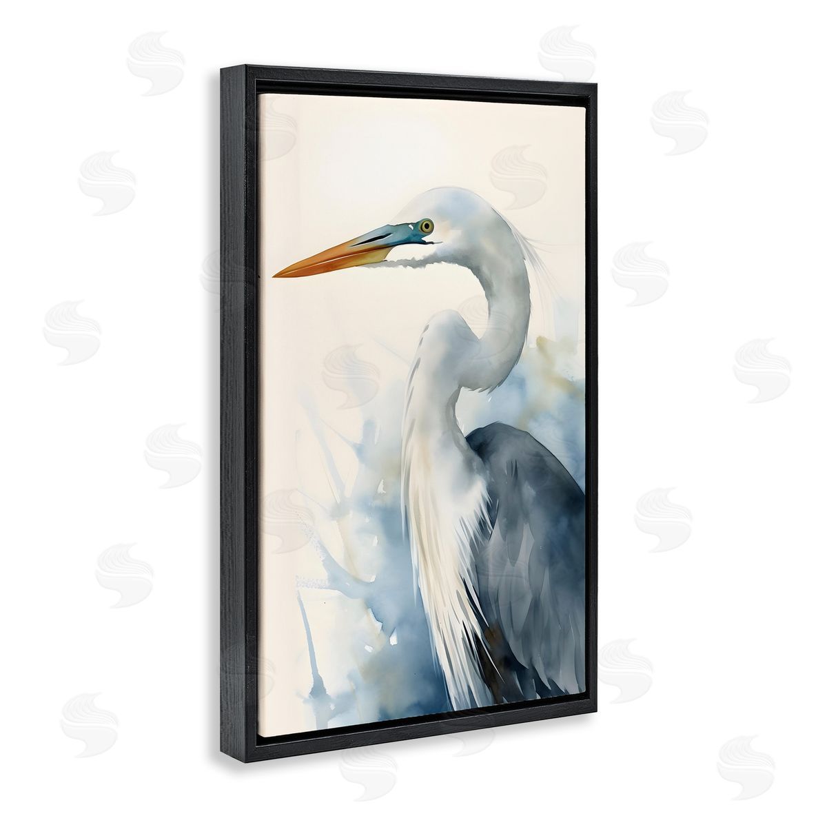 Quiet Heron View Black Floating Frame Canvas Wall Art, Home Decor by Petal Prints Design
