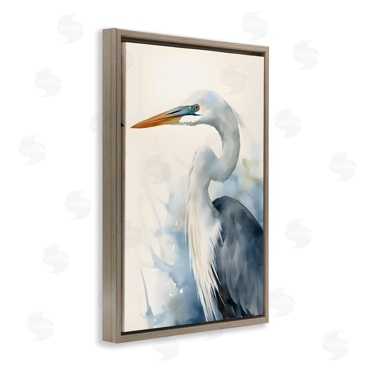 Quiet Heron View Brown Floating Frame Canvas Wall Art, Home Decor by Petal Prints Design