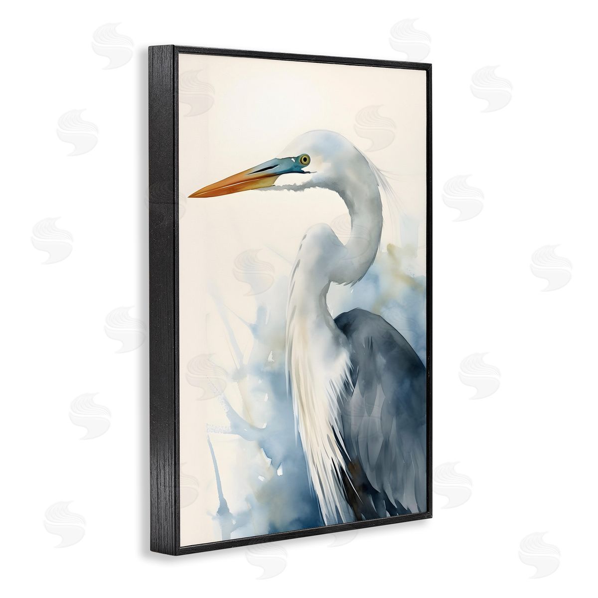 Quiet Heron View Black Frame Print Wall Art, Home Decor by Petal Prints Design