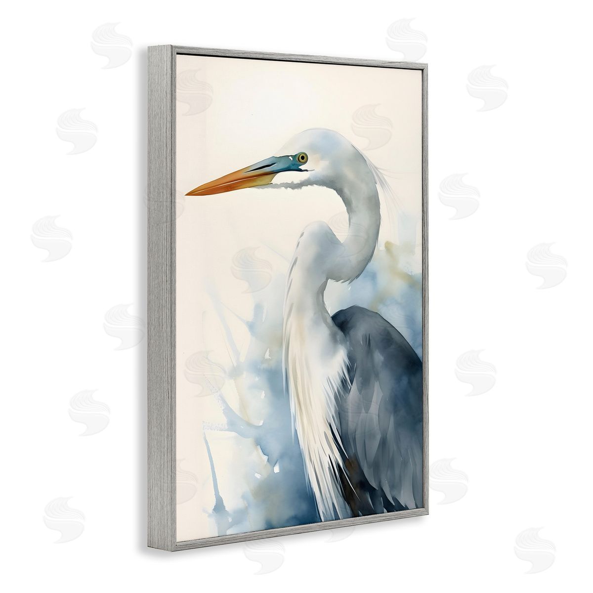 Quiet Heron View Grey Frame Print Wall Art, Home Decor by Petal Prints Design