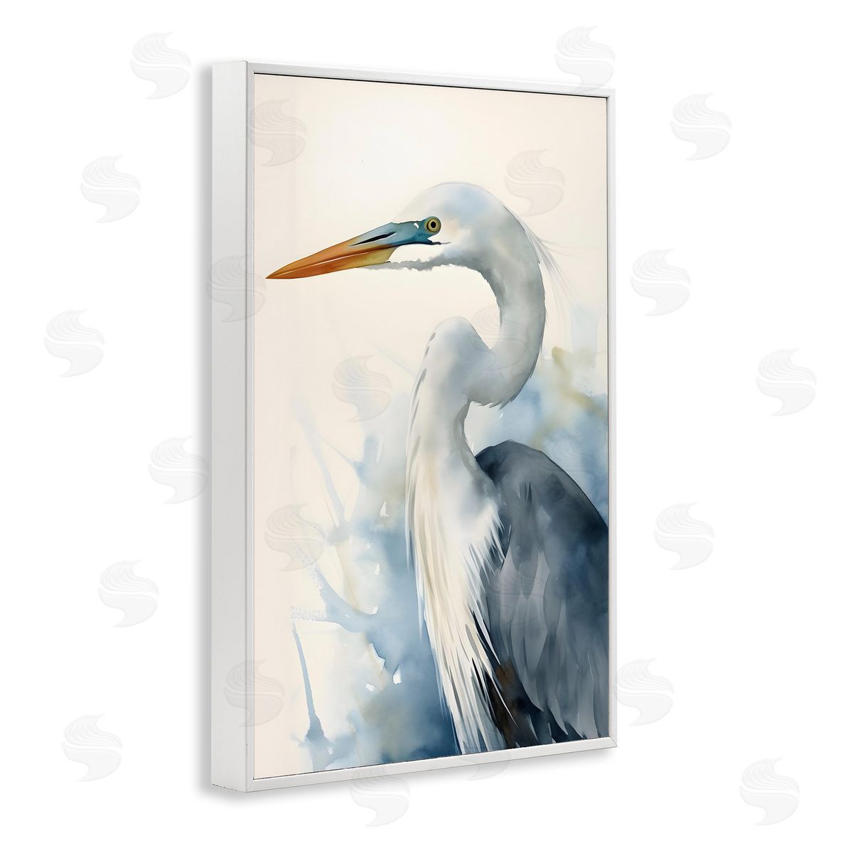 Quiet Heron View White Frame Print Wall Art, Home Decor by Petal Prints Design
