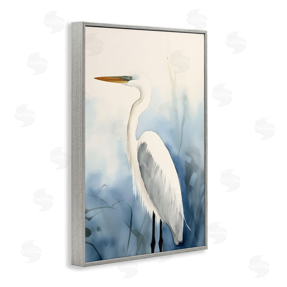 Egret Beach Bird Grey Frame Print Wall Art, Home Decor by Petal Prints Design