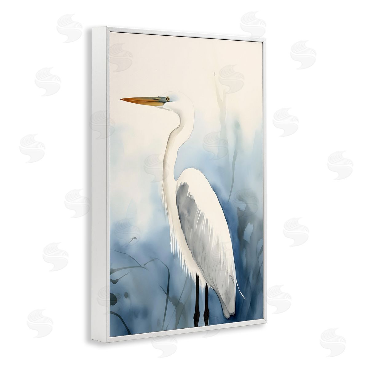 Egret Beach Bird White Frame Print Wall Art, Home Decor by Petal Prints Design
