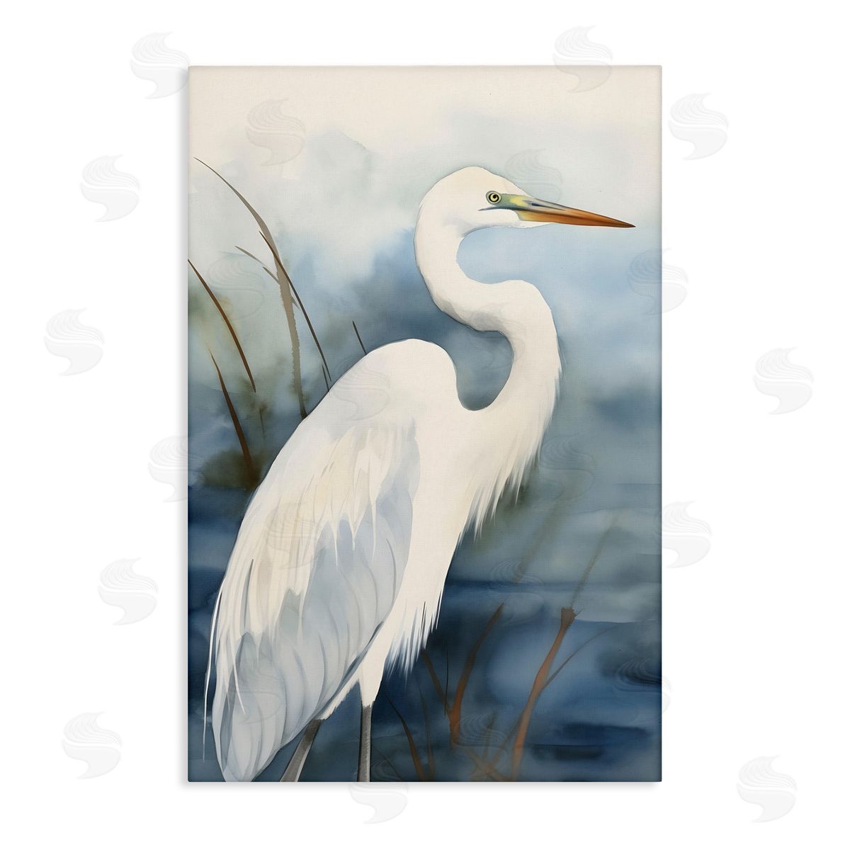 Soft Egret Impression Canvas Wall Art, Home Decor by Petal Prints Design