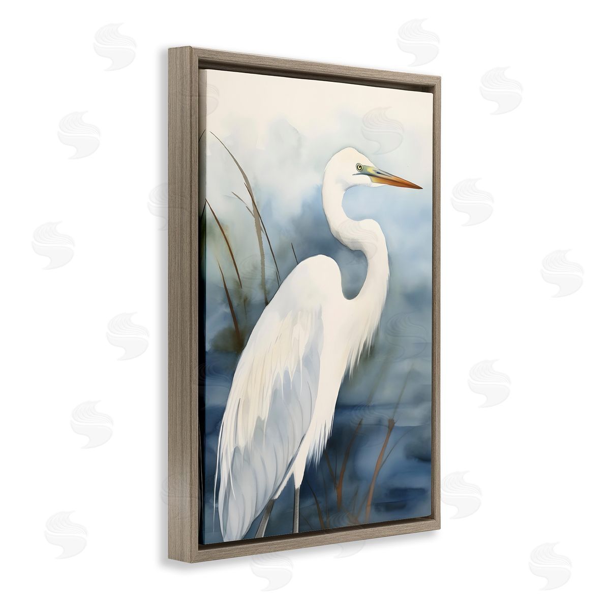 Soft Egret Impression Brown Floating Frame Canvas Wall Art, Home Decor by Petal Prints Design
