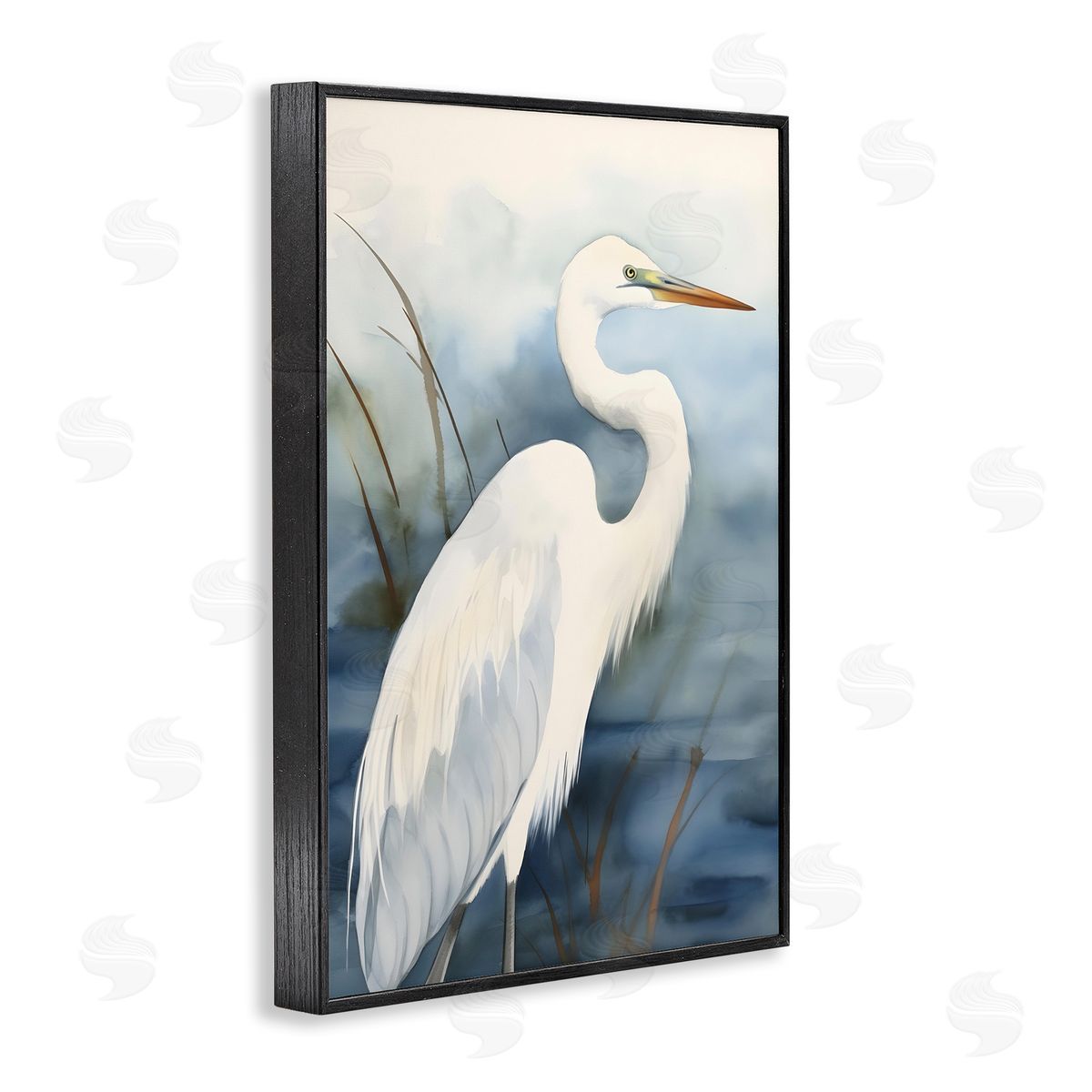Soft Egret Impression Black Frame Print Wall Art, Home Decor by Petal Prints Design