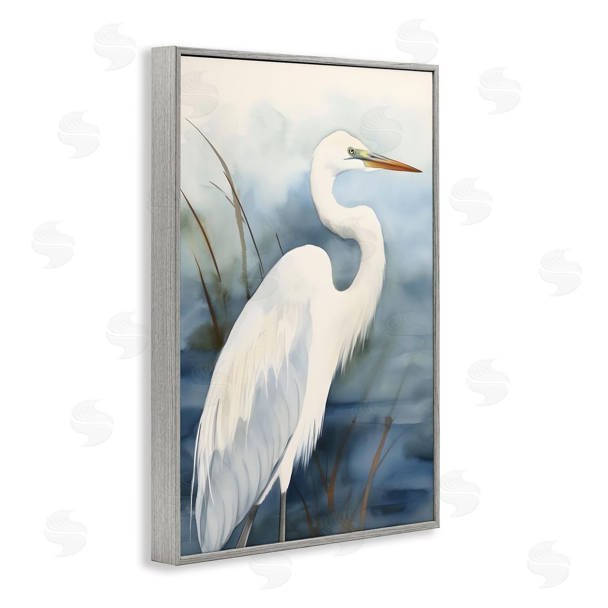Soft Egret Impression Grey Frame Print Wall Art, Home Decor by Petal Prints Design