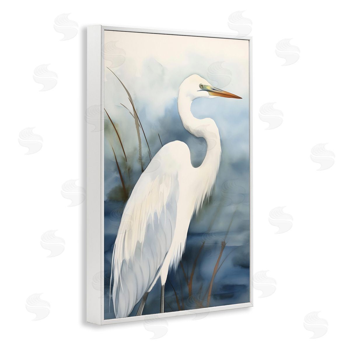 Soft Egret Impression White Frame Print Wall Art, Home Decor by Petal Prints Design